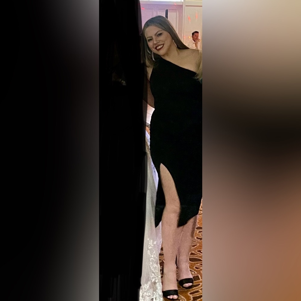 One Shoulder Black Cocktail Dress with Slit Like New